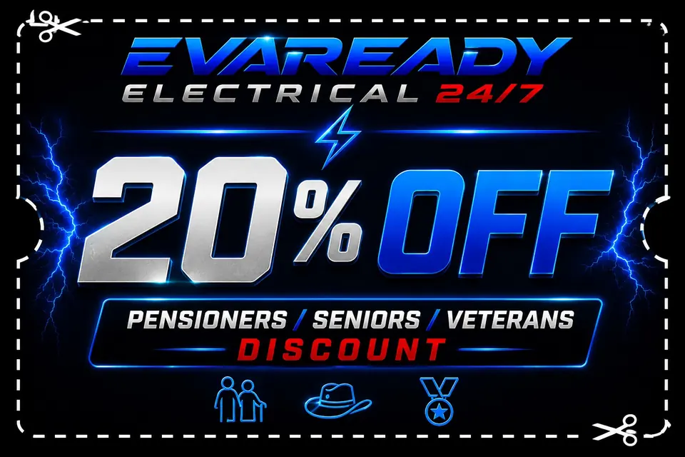 Evaready Electrical 20% off pensioners, seniors and veterans discount offer artwork